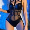 Body dama sexy cu harness negru