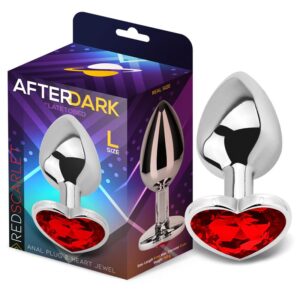 Heart Anal Plug Metalic cu Diamant Roșu Rubin, L