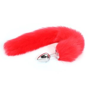 Plug anal metalic cu coadă roșie 40 cm