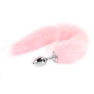 Plug anal metalic cu coadă roz 40 cm